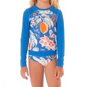 NEW MAAJI youth girls tropical bliss odyssey rashguard set in blue